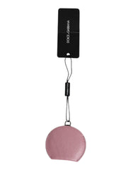 Porte-miroir rond en cuir de veau rose Dolce & Gabbana avec logo