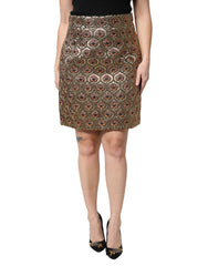 Jupe mini trapèze en brocart de polyester marron Dolce & Gabbana