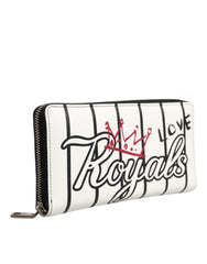 Dolce & Gabbana Weißes Leder DG Crown Royals Continental Reißverschluss-Geldbörse