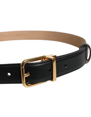 Ceinture Dolce & Gabbana en cuir noir avec logo et boucle métallique.