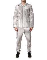 Dolce & Gabbana Herren-Pyjama-Set aus Baumwolle, weiß-schwarz gestreift