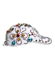 Casquette de baseball Dolce & Gabbana blanche ornée de cristaux multicolores