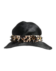 Chapeau à larges bords en paille noire orné de cristaux Dolce & Gabbana