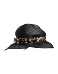 Chapeau à larges bords en paille noire orné de cristaux Dolce & Gabbana