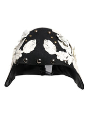Chapeau cloche Dolce & Gabbana en laine noire à motif floral blanc et feuilles d'or