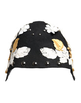 Chapeau cloche Dolce & Gabbana en laine noire à motif floral blanc et feuilles d'or