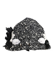 Chapeau cloche Dolce & Gabbana en laine noire orné de fleurs blanches