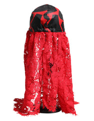 Dolce & Gabbana Baseballkappe aus roter und schwarzer Spitze, Tüll und Baumwolle