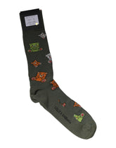 Dolce & Gabbana Grüne Nylon-Socken mit DG-Bärenprint, mittelhoch, wadenlang