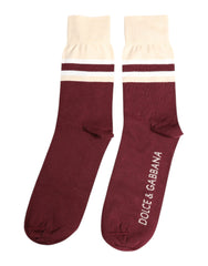 Dolce & Gabbana burgunderfarbene Stretch-Socken mit Logoprint, mittelhoch geschnitten