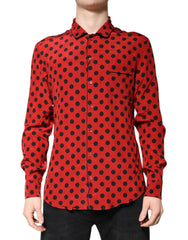 Chemise à manches longues en soie à pois rouges Dolce & Gabbana