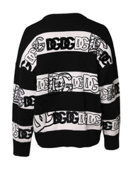 Dolce & Gabbana Black White Logo Print Wool Pullover Sweater