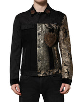 Dolce & Gabbana Herren-Bikerjacke in Schwarz und Gold mit floralem Jacquardmuster