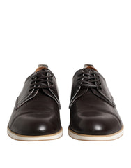 Chaussures habillées Pollini Derby en cuir marron foncé à lacets