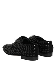 Dolce & Gabbana Black Suede Strass Derby Formal Shoes