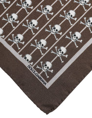 Dolce & Gabbana brauner Totenkopf-Seidenschal, quadratisch, Foulard, Herrenschal