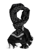 Foulard Dolce & Gabbana en soie noire imprimée à franges pour homme