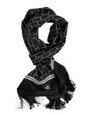Foulard Dolce & Gabbana en soie noire imprimée à franges pour homme