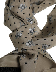 Foulard Dolce & Gabbana gris à franges en soie et têtes de mort pour homme