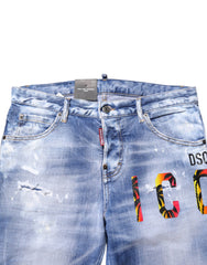 Jean skinny taille mi-haute en coton délavé bleu Dsquared²