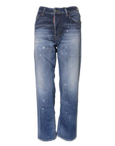 Jean droit taille mi-haute en coton bleu délavé Dsquared²
