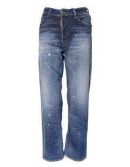 Jean droit taille mi-haute en coton bleu délavé Dsquared²