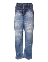 Jean droit taille mi-haute en coton déchiré bleu Dsquared²