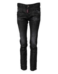 Jean skinny taille mi-haute en coton noir délavé Dsquared²