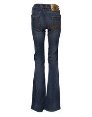 Jean en denim bleu coton John Galliano, taille mi-haute, jambes larges