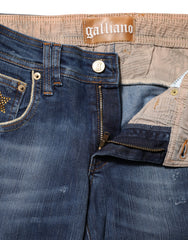 Jean en denim bleu coton John Galliano, taille mi-haute, jambes larges