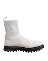 Bottes mi-mollet Dolce & Gabbana blanches et beiges à logo DG