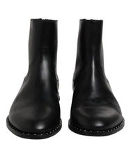 Dolce & Gabbana Schwarze Leder-Ankle-Boots mit Logo und Nieten
