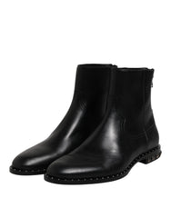 Dolce & Gabbana Schwarze Leder-Ankle-Boots mit Logo und Nieten