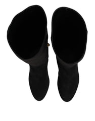 Dolce & Gabbana Black Suede Leather Knee High Boots Shoes