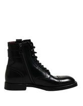 Bottes Dolce & Gabbana en cuir noir mi-mollet à lacets
