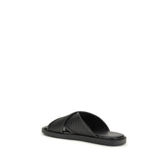 Ferragamo Black Calf Leather Bos Taurus Flat Sandals