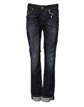 Acht Blue Washed Cotton Mid Waist Flared Denim Jeans