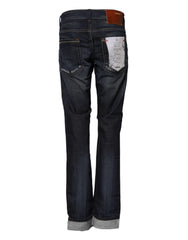 Acht Blue Washed Cotton Mid Waist Flared Denim Jeans