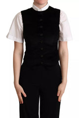 Gilet sans manches Dolce & Gabbana noir et marron imprimé léopard