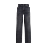 7FOR Black Cotton Straight-Leg Jeans