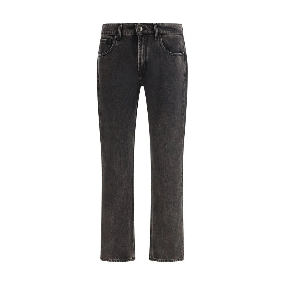 7FOR Black Cotton Straight-Leg Jeans