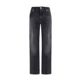 7FOR Black Cotton Straight-Leg Jeans
