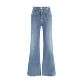 7FOR Blue Cotton Flared Jeans