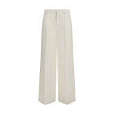 7FOR White Cotton Casual Pants