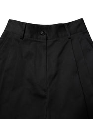 Dolce & Gabbana Schwarze Baumwollhose mit hohem Bund und weitem Bein