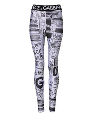 Dolce & Gabbana Weiße Leggings mit Grafikmuster, hochgeschnitten, eng anliegend