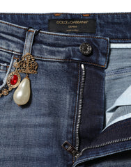 Jean en denim bleu orné de strass Dolce & Gabbana