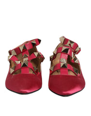 Ballerines Prosperine rouges à bout pointu et cloutées or