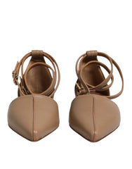 Sandales plates Max Mara en cuir beige à bout pointu