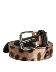Ceinture Dolce & Gabbana marron léopard à boucle en métal argenté